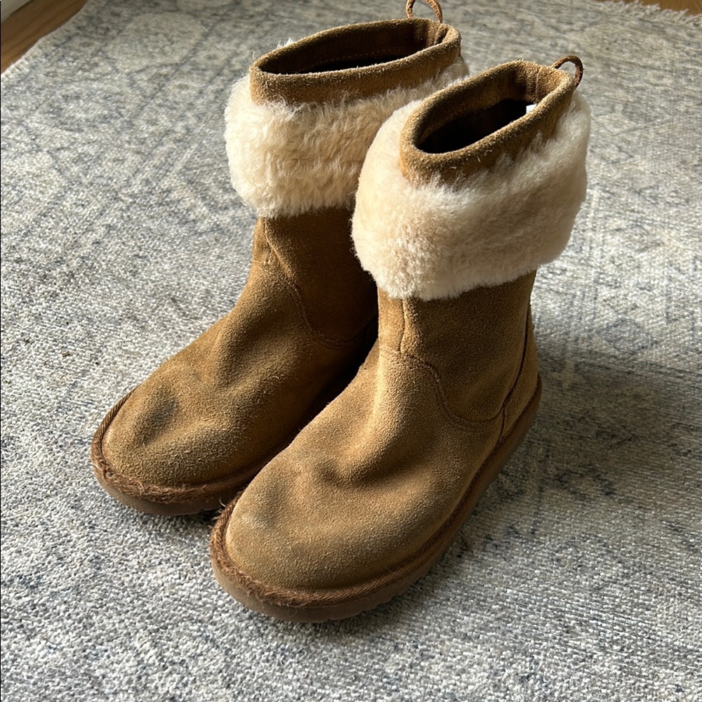 Brown Suede UGG Boots with Cream Fur Trim